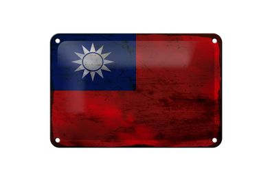 Blechschild Flagge China 18x12 cm Flag of Taiwan Rost Deko Schild
