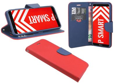Huawei P smart Tasche Rot-Blau Handyhülle Schutzhülle Flip Case Cover Etui Hülle