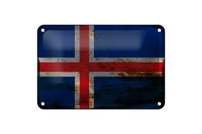 Blechschild Flagge Island 18x12 cm Flag of Iceland Rost Deko Schild