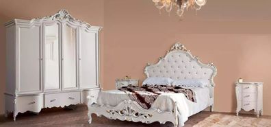 Weißes Schlafzimmer Set Klassisches Bett 2x Nachttische Kleiderschrank