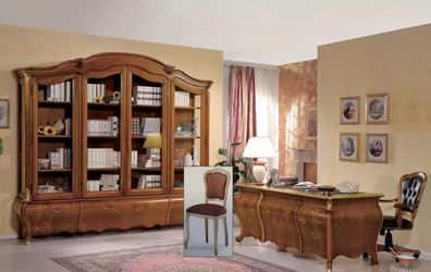 Braunes Büro-Set Luxus Schreibtisch Vitrine Drehsessel Klassisch 3tlg