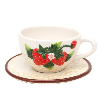 Kaffeetasse mit Untertasse Erdbeere " Früchte - Fragola - Deko - Geschenke