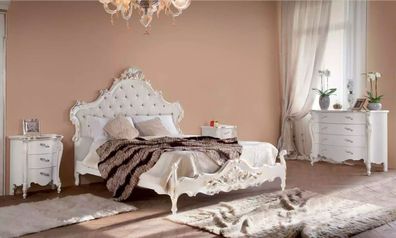 Weiße Schlafzimmer Garnitur Bett 2x Nachttische Kommoden Holz Set 4tlg