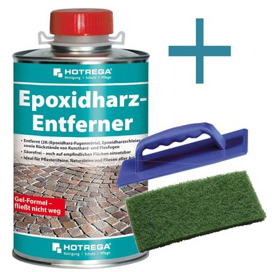 Hotrega Epoxidharz Entferner Harz Farbem Steinreiniger 1L mit Handpad und Halter