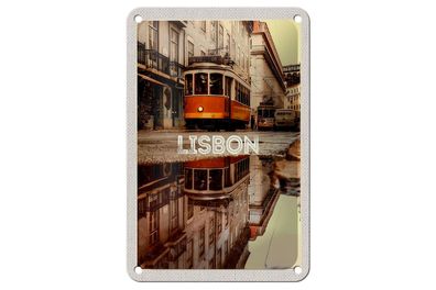 Blechschild Reise 12x18 cm Lissabon Europa Straßenbahn Stadt Schild