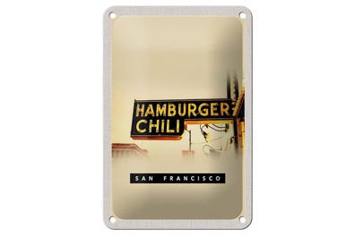 Blechschild Reise 12x18 cm San Francisco Hamburger Chili Essen Schild