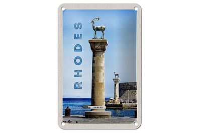 Blechschild Reise 12x18 cm Griechenland Rhodos Meer Skulptur Schild