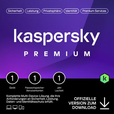 Kaspersky Premium Total Security 2024 | 1 Gerät | 1 Jahr | Anti-Phishing und Firewal