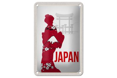 Blechschild Reise 12x18 cm Japan Asien Traditioneller Kimono Schild
