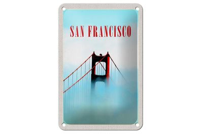 Blechschild Reise 12x18 cm San Francisco Brücke Himmel blau Schild
