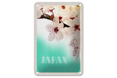 Blechschild Reise 12x18 cm Japan Asien Blume weiß rosa Natur Schild