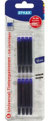 Stylex 23014 Universal-Tintenpatronen, blau, 8 Stück, ca. 6,8 cm lang