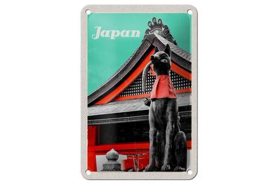 Blechschild Reise 12x18cm Japan Miyajima Tempel Kitsune Statue Schild