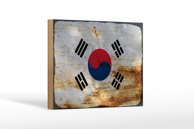 Holzschild Flagge Südkorea 18x12cm Flag South Korea Rost Deko Schild