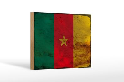 Holzschild Flagge Kamerun 18x12 cm Flag of Cameroon Rost Deko Schild