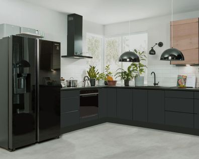 Küche, Schränke, Küchenzeile - 2 Fronten schwarze Griffleisten Neu & Schnell