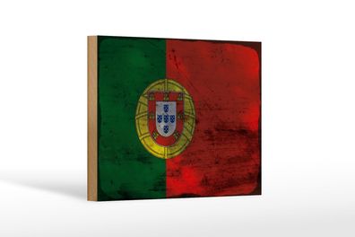 Holzschild Flagge Portugal 18x12 cm Flag of Portugal Rost Deko Schild