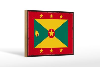 Holzschild Flagge Grenadas 18x12 cm Retro Flag of Grenada Deko Schild