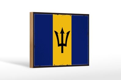 Holzschild Flagge Barbados 18x12 cm Retro Flag of Barbados Deko Schild