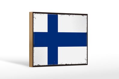 Holzschild Flagge Finnlands 18x12 cm Retro Flag of Finland Deko Schild
