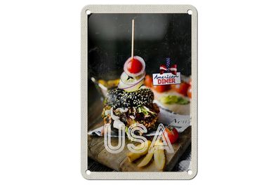 Blechschild Reise 12x18 cm Amerika Burger Fast Food Gerichte Schild