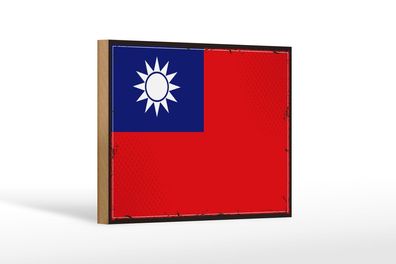 Holzschild Flagge China 18x12 cm Retro Flag of Taiwan Deko Schild