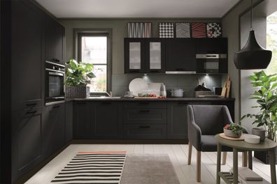Küche, Schränke, Küchenzeile erweiterbar schwarze Rahmen MDF Fronten