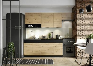 Küche Schränke Küchenzeile erweiterbar Eiche Artisan schwarz mit Arbeitsplatten
