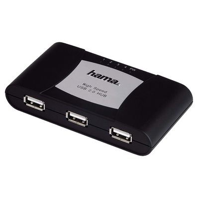 Hama 4-Port USB 2.0 Aktiv USB-Hub mit Netzteil Adapter Verteiler für PC Notebook