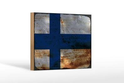 Holzschild Flagge Finnland 18x12 cm Flag of Finland Rost Deko Schild