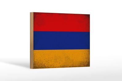 Holzschild Flagge Armenien 18x12 cm Flag Armenia Vintage Deko Schild