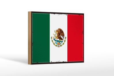 Holzschild Flagge Mexikos 18x12 cm Retro Flag of Mexico Deko Schild