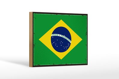 Holzschild Flagge Brasiliens 18x12 cm Retro Flag of Brazil Deko Schild
