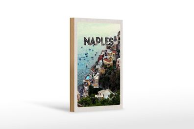 Holzschild Reise 12x18 cm Naples Italy Neapel Italien Panorama Schild