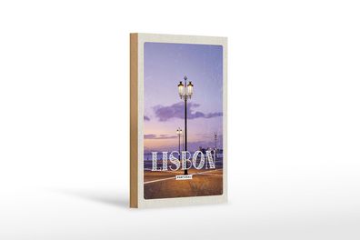 Holzschild Reise 12x18 cm Lisbon Portugal Sonnenuntergang Schild