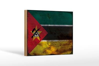 Holzschild Flagge Mosambik 18x12 cm Flag Mozambique Rost Deko Schild