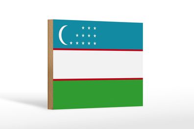 Holzschild Flagge Usbekistans 18x12 cm Flag of Uzbekistan Deko Schild