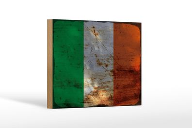 Holzschild Flagge Irland 18x12 cm Flag of Ireland Rost Deko Schild