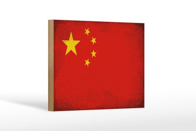 Holzschild Flagge China 18x12 cm Flag of China Vintage Deko Schild