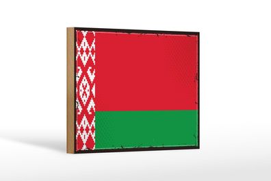 Holzschild Flagge Weißrussland 18x12 cm Retro Flag Belarus Deko Schild