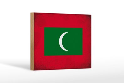 Holzschild Flagge Malediven 18x12 cm Flag Maldives Vintage Deko Schild