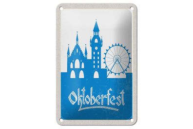 Blechschild Reise 12x18 cm München Oktoberfest Riesenrad blau Schild
