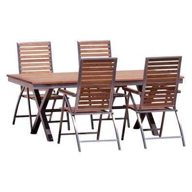 Gartengarnitur Edelstahl Teak Set Ausziehtisch 200-260x100cm + 4 Teak Hochlehner