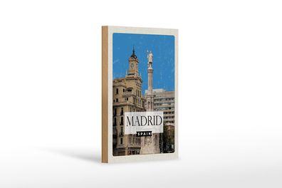 Holzschild Reise 12x18 cm Madrid Spanien Panorama Deko Schild