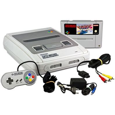 Original SUPER Nintendo - SNES Konsole + ALLE KABEL + Original Controller + SPIEL ...
