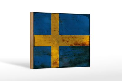 Holzschild Flagge Schweden 18x12 cm Flag of Sweden Rost Deko Schild