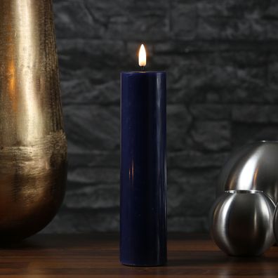 LED Kerze Mia Deluxe Echtwachs 3D Flamme Wachsspiegel flackernd H: 20cm blau