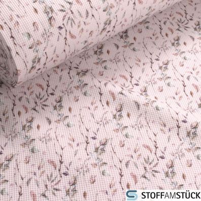 Stoff Baumwolle Elastan Waffel Jersey pastell rosa Blatt Waffelstrick elastisch