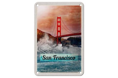 Blechschild Reise 12x18 cm San Francisco Wellen Meer Brücke Schild