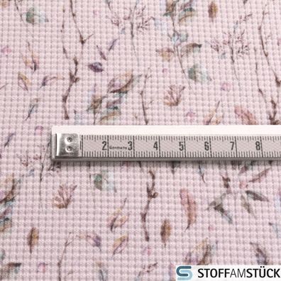 0,5 Meter Stoff Baumwolle Elastan Waffel Jersey pastell rosa Blatt Waffelstrick